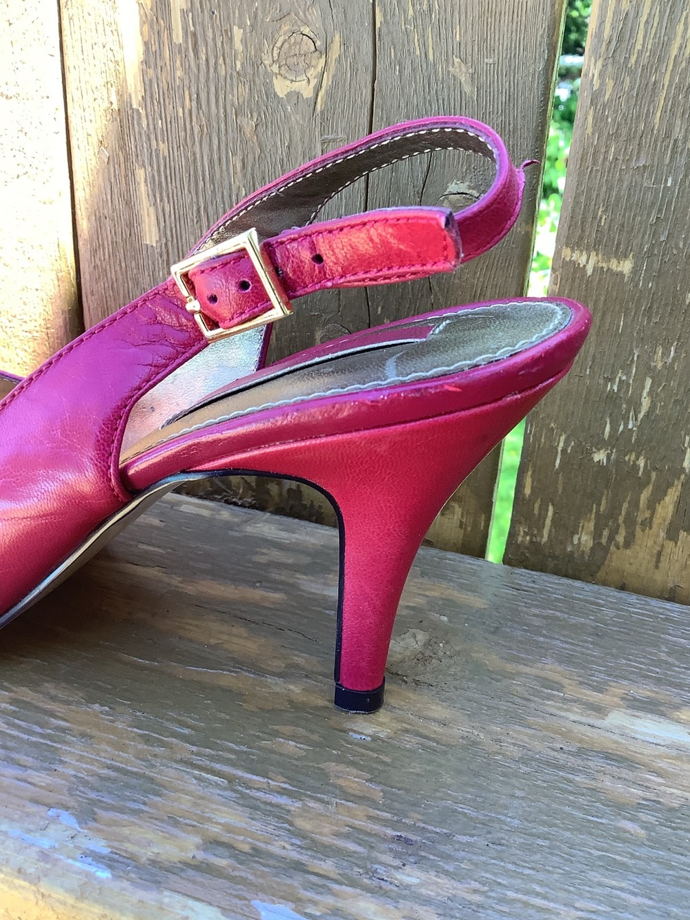 Y2K Bandolino Fuchsia Pink Leather Slingback Peep Toe Heels Size 8 - Picture 3 of 12